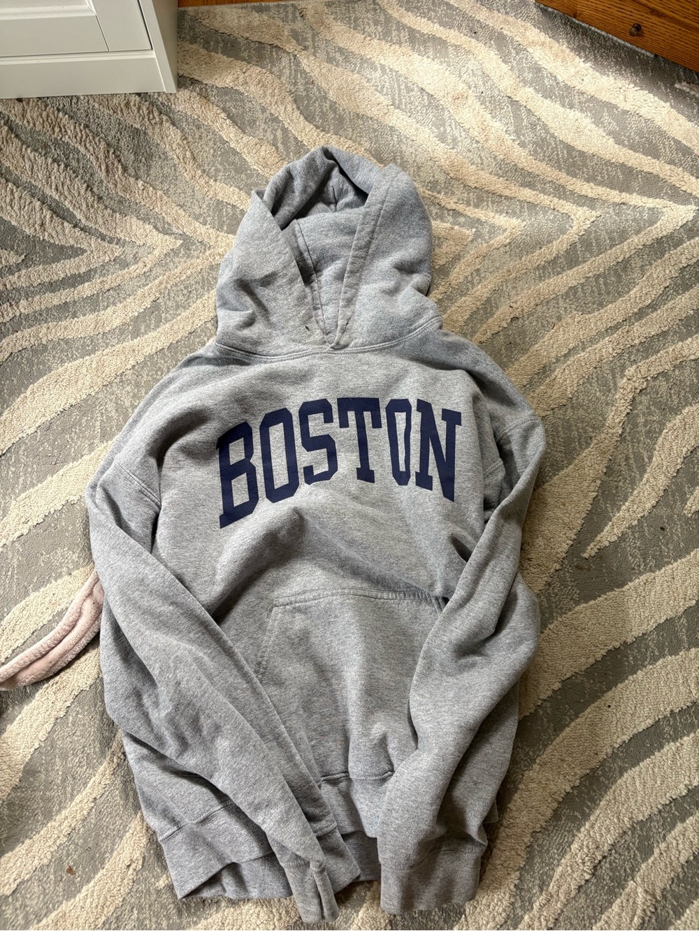 Gildan oversized Grey Hoodie with Navy BOSTON Lettering